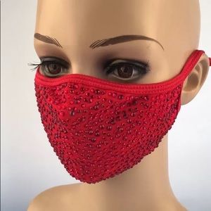 KIDS RED Rhinestone Bling Face Mask